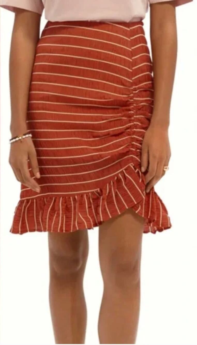 Scotch & Soda Rust Orange Stripe Seersucker Ruffled Midi Skirt Gathered Tencel M